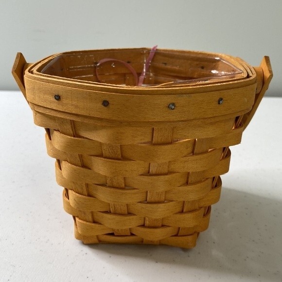 Longaberger 2001 Measuring Basket 5" Swing Handle Plastic Liner Hope Charm - Picture 5 of 15